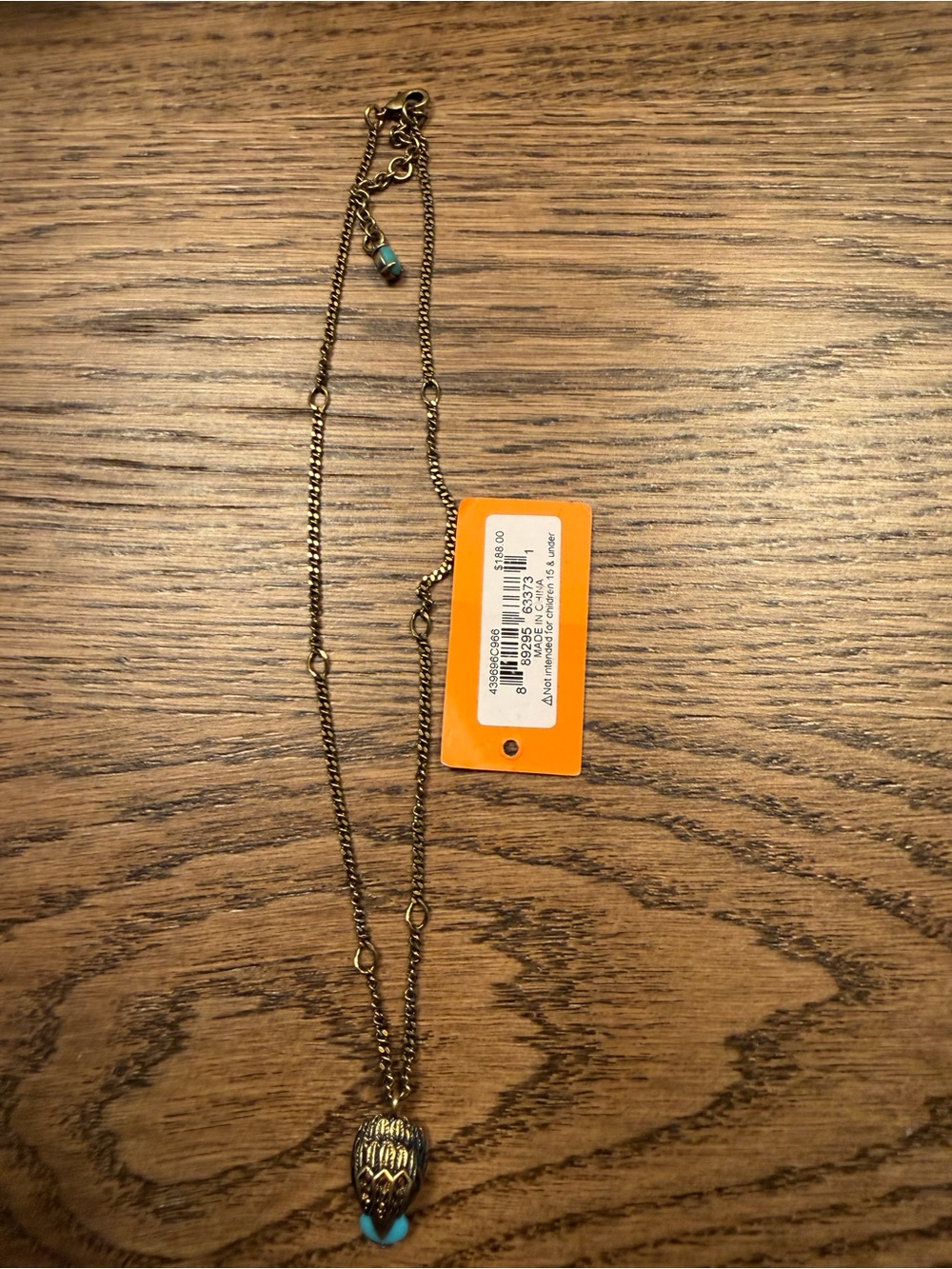 Kurt Geiger Bronze Owl Pendant Necklace with Turquoise Accent